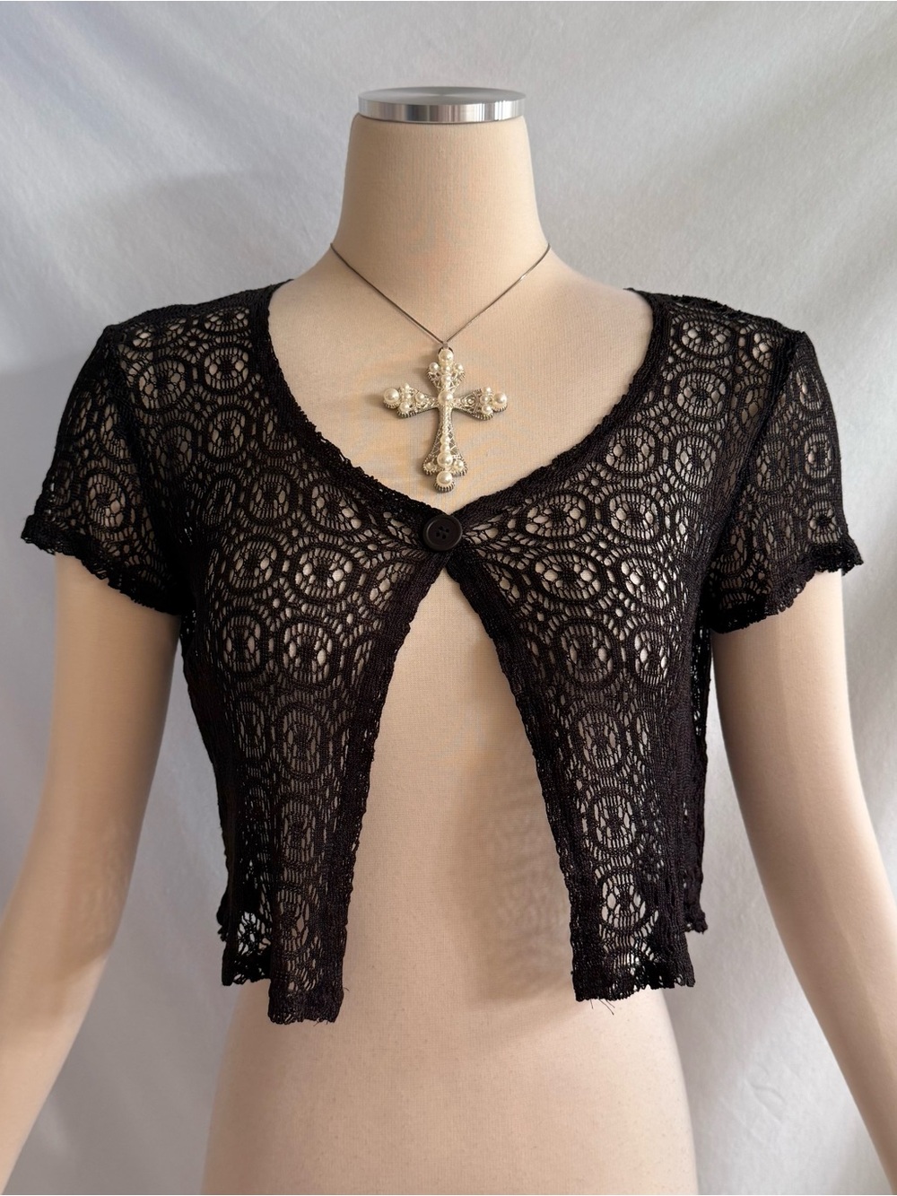Y2K Black Cropped Crochet Shrug